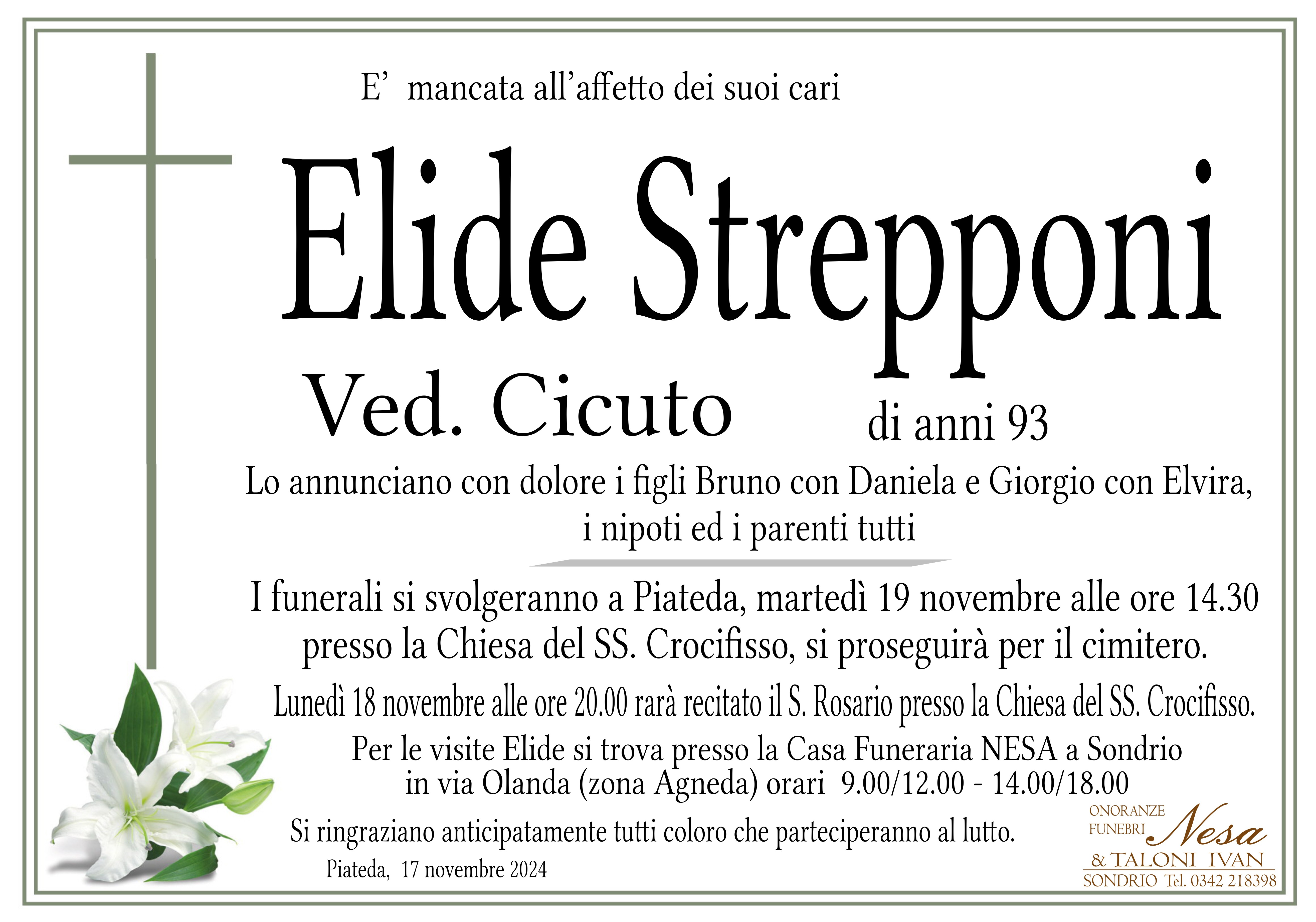 Necrologio Elide Strepponi  ved. Cicuto